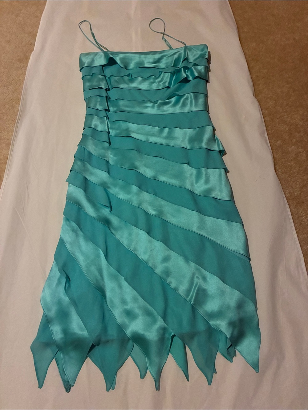 Tadashi Shoji Aqua Tiered Spaghetti-Strap Mini Dress